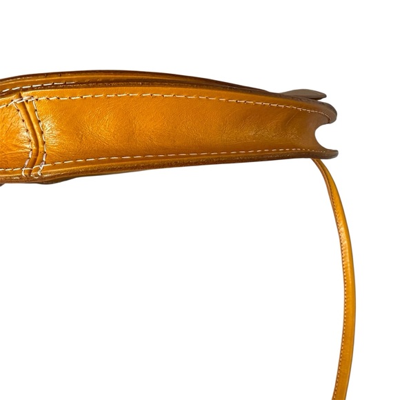 Leather Centre Karambinakis Yellow Round Crossbody Purse 100% Genuine Leather - Picture 7 of 15